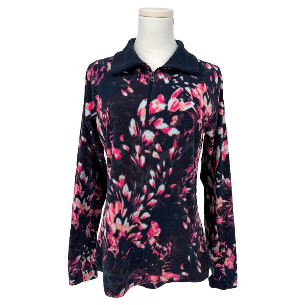 Columbia Floral Print Quarter Zip Pullover Fleece Sweatshirt Women's M Navy Pink